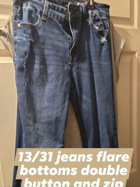 13/31 High-Rise Blue Flare Jeans with Double Button